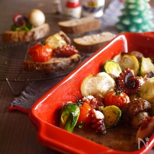タコとマッシュルームのエスカルゴバター焼き☆レモン風味～