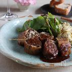 香り茸の豚バラロール 胡麻照りソースで