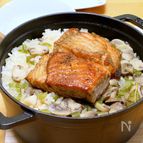 ストウブ鍋で洋風サーモン飯