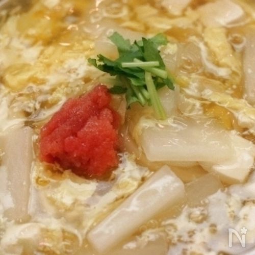 あったか大根卵とじうどん　明太子添え