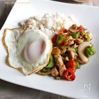 シャキシャキ万願寺とチキンのガパオご飯