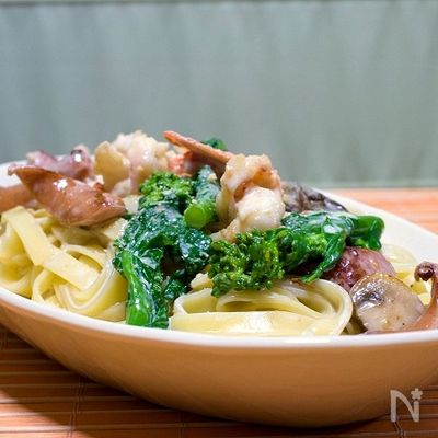 菜の花と海老のクリームパスタ