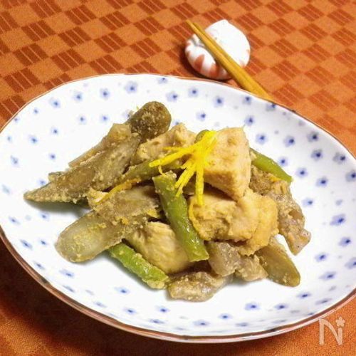 ◆鶏胸肉とゴボウの胡麻ユズ煮◆