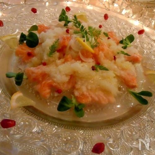 新玉ねぎたっぷりフレッシュサーモンマリネ