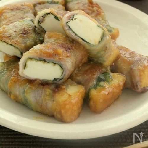 簡単☆豚巻き厚揚げの味噌照り焼き