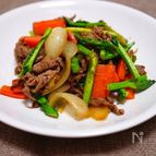アスパラと菜の花の牛肉オイスターソテー