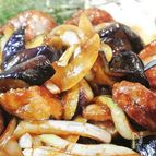 砂肝と茄子のピリ辛オイスターソース炒め