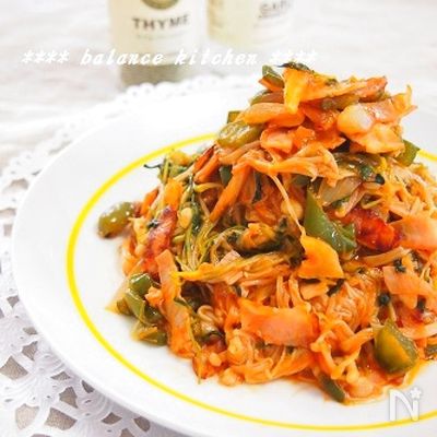 えのきと豆苗のナポリタン