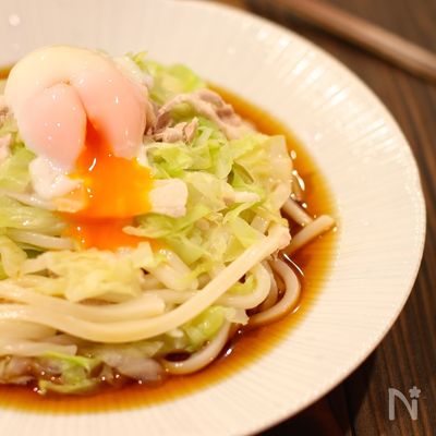 春キャベツの釜玉うどん