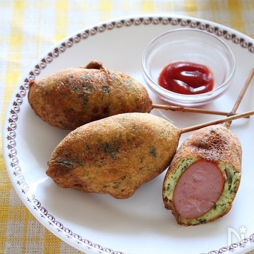 栄養+のおやつ♪ほうれん草のアメリカンドッグ
