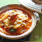 5分でぽかぽか!豚キムチのネギだく煮込みうどん