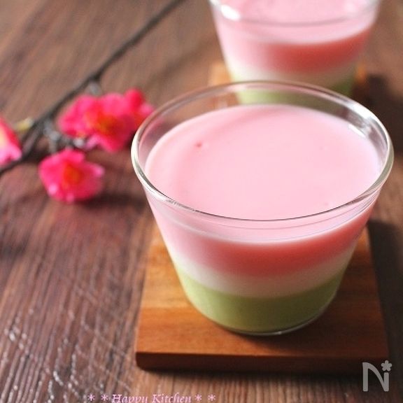 ひな祭りに3色ミルクプリン*10分で3層出来る裏ワザ