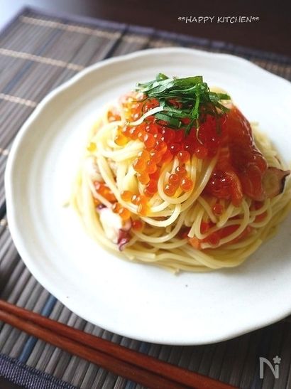 いくらとタコの和風シーフードパスタ