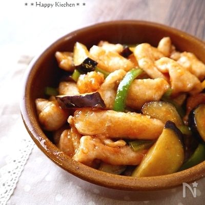鶏むね肉と茄子のケチャップ甘酢炒め