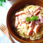 シチューのリメイク!本格的カルボナーラ(生クリームなし）