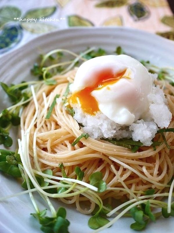冷製でも美味しい♪大根おろしと温泉卵のせ！たらこパスタ | レシピ