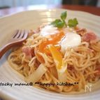 まるでパスタ♪めんつゆバターのたらこ焼きそば温玉乗せ