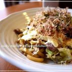 レンジで簡単♪お好み焼き風の蒸しうどん