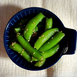 チョビの助の作ってみた!投稿(【一瞬で無くなる！】簡単レンチン♪スナップえんどうナムル)