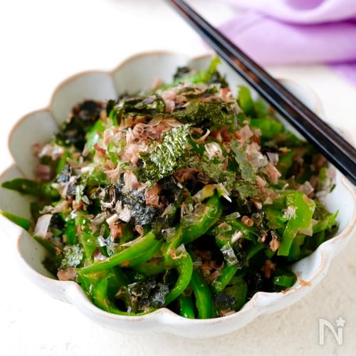 レンジで簡単【ピーマンの海苔おかか和え】植物油・砂糖不使用