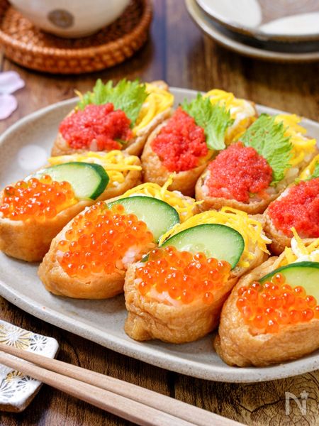 パーティーやおもてなしにも！ちらし寿司風3色いなり