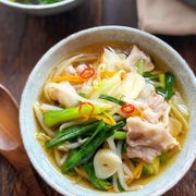 野菜たっぷり！豚バラのモツ鍋風おかずスープ