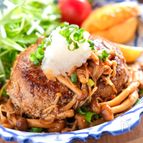【きのこの和風おろしハンバーグ】ワンパン♪一緒に蒸し焼きで♡