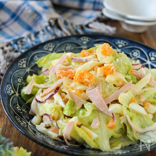 レタスとハムの卵たっぷりサラダ