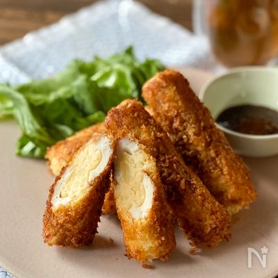 かさ増しボリュームおつまみ！ちくわのめんたいマヨポテトフライ