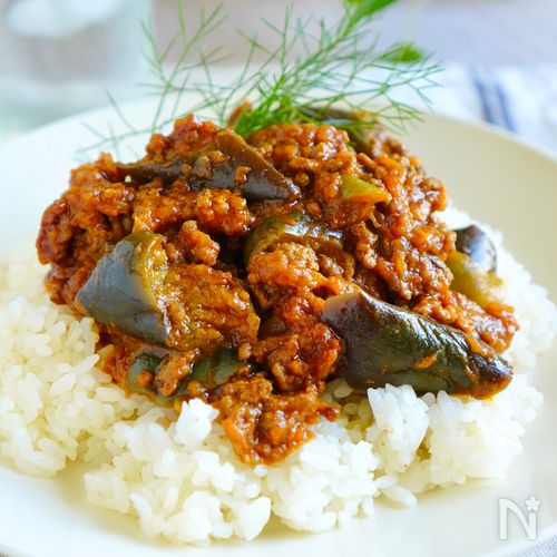 【ナスのキーマカレー】野菜ジュースでコクうま~♪