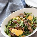 【牛こまとニラ玉の甘辛炒め】5分！お手軽調味料でパパっと♪
