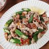 【豚こまオクラの塩レモン炒め】さっぱり食べられる♪