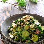 きゅうりとオクラとツナと香味野菜のさっぱり塩昆布和え