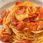 【ウインナーとエリンギのトマトパスタ】コスパ良し♪