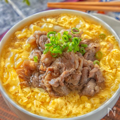 【甘辛牛肉のせ かきたまあんかけうどん】失敗無しで簡単!
