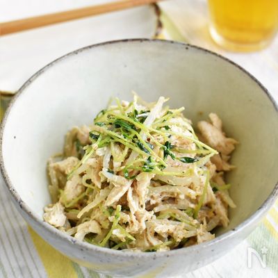 ささみと豆苗もやしのごまマヨ和え