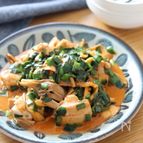 ビールのおつまみに♡鶏肉とまいたけのニラだくコチュマヨ炒め
