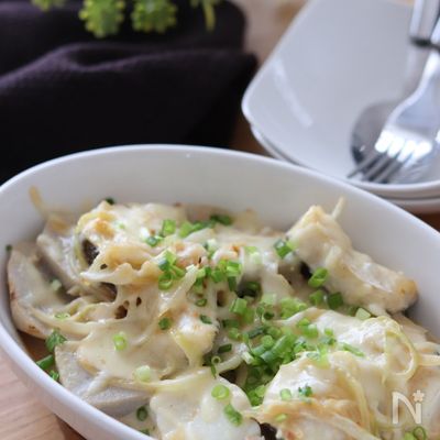 旬の食材を楽しむおかず♡たらと里芋の味噌クリームチーズ焼き