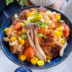 フライパンでしっかりおこげ
鮭としめじコーンの炊き込みご飯