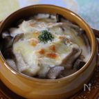 キノコと鶏肉のグラタン、豆腐ソース