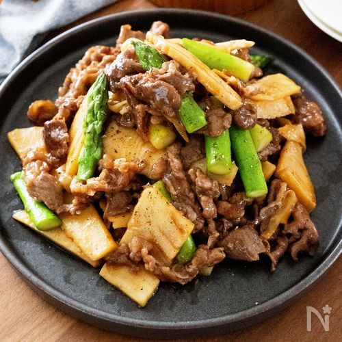 『牛肉とたけのことアスパラのオイスター炒め』絶品☆ご飯が進む