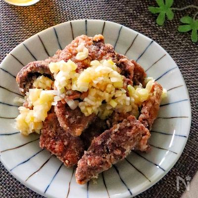 ビールがすすむ！塩豚レバーの竜田揚げ♩ ネギ塩だれ
