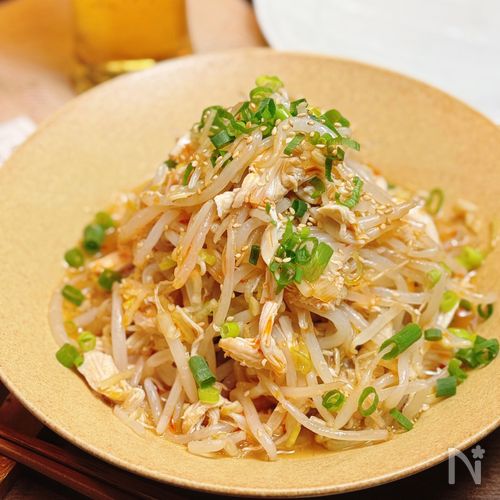 【ササミともやしのネギぽん和え】電子レンジ調理で簡単♪