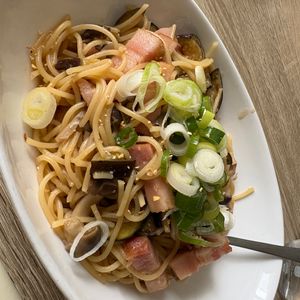 もりもりご飯の作ってみた!投稿(コク旨♪茄子とベーコンの和風バター醤油パスタ)