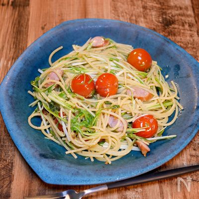 酸味が美味しい「ミニトマトと水菜のペペロンチーノ」