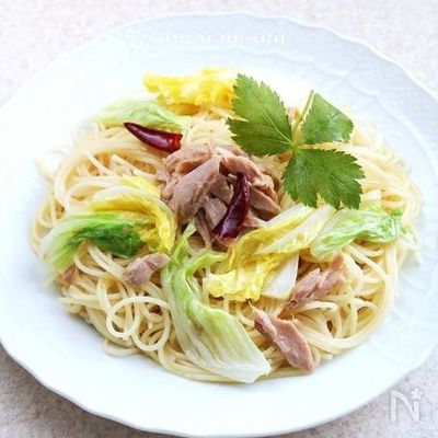 白菜とツナの白だしペペロンチーノ