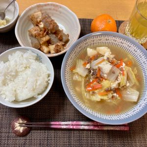 たぁプーの作ってみた!投稿(ぷりぷり蒟蒻と厚揚げの🤭💕ヘルシー梅おかかポン酢和え♪)