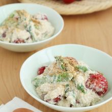 アスパラとミニトマトの明太ごま白和え