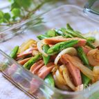 レンジで！新玉ねぎとスナップエンドウと魚ニソのバター醤油蒸し