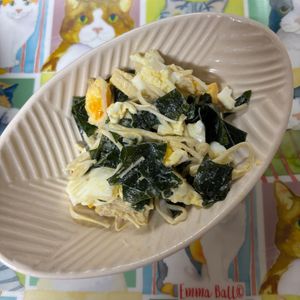 みなみの作ってみた!投稿(【えのきとわかめのごまマヨ和え】食物繊維たっぷり腸活レシピ)